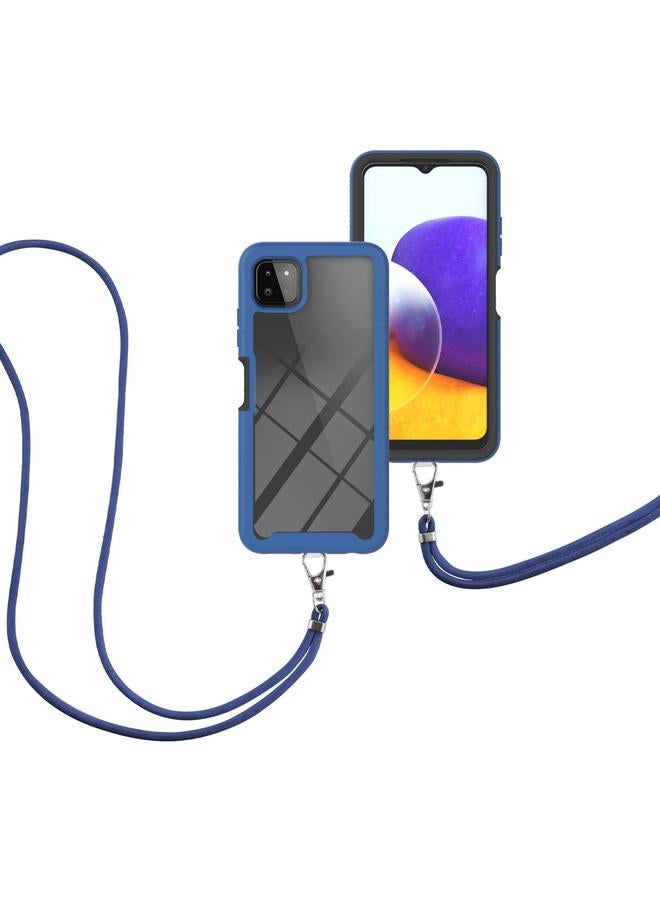 S-TOP Case For Samsung Galaxy A22 5G Starry Sky Solid Color Series Shockproof PC + TPU Protective Case with Neck Strap - Image 3