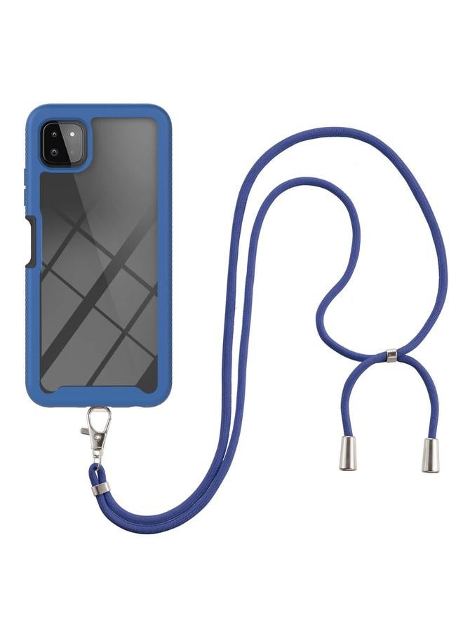 S-TOP Case For Samsung Galaxy A22 5G Starry Sky Solid Color Series Shockproof PC + TPU Protective Case with Neck Strap - Image 1