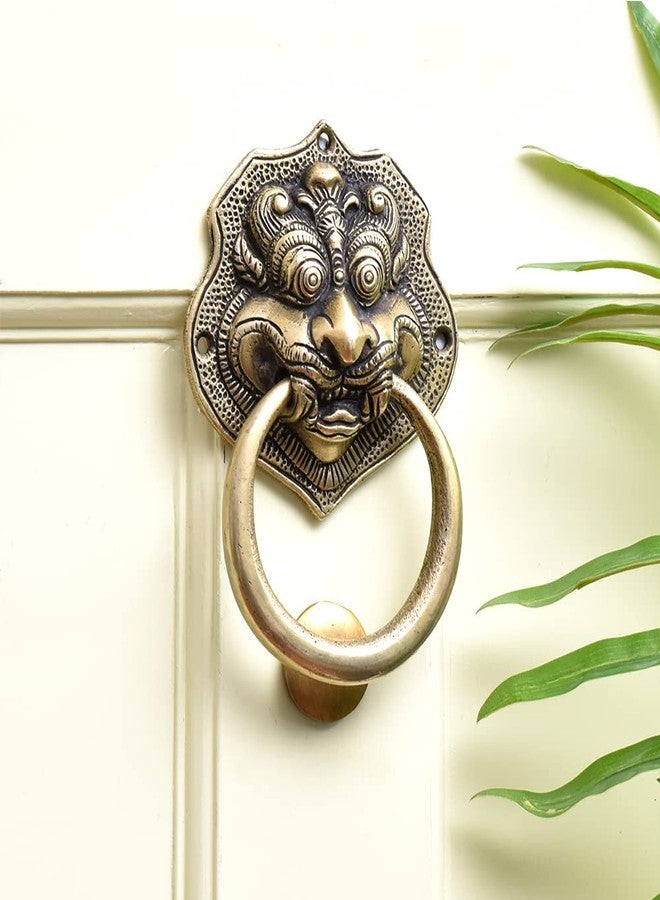 Indian-Shelf Brass Dragon Face Door Knockers - Gold Entrance Decoration for Home - Vintage Door Ring Bell - 12.95 Cm - Image 1