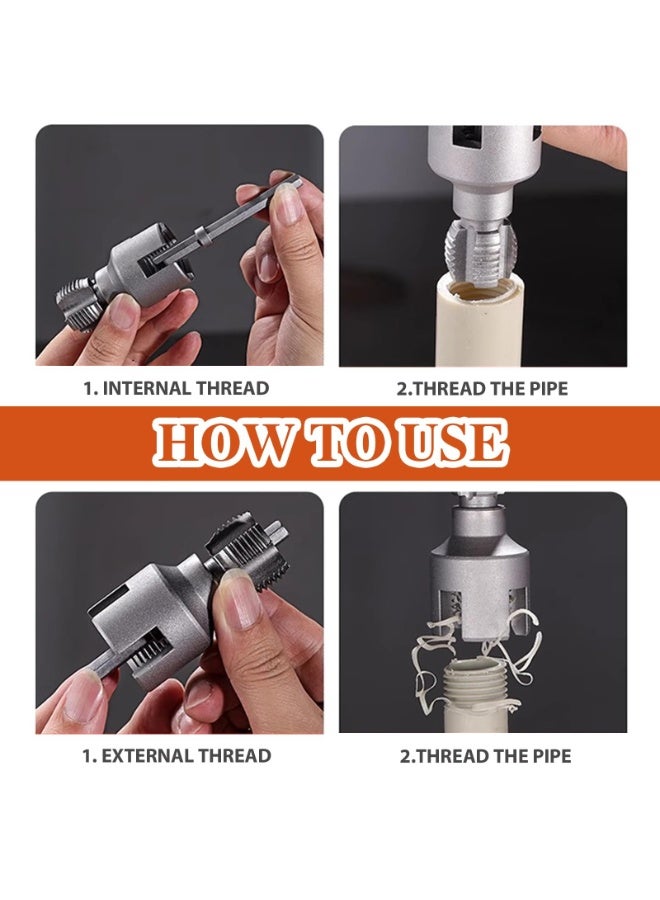 Integrated Internal & External Pipe Threading Tool，2025 New 2-in-1 Threading Tool， PVC Metal Pipe Thread Cutter Set,for Electric Drill (1/2"+ 3/4") - Image 3