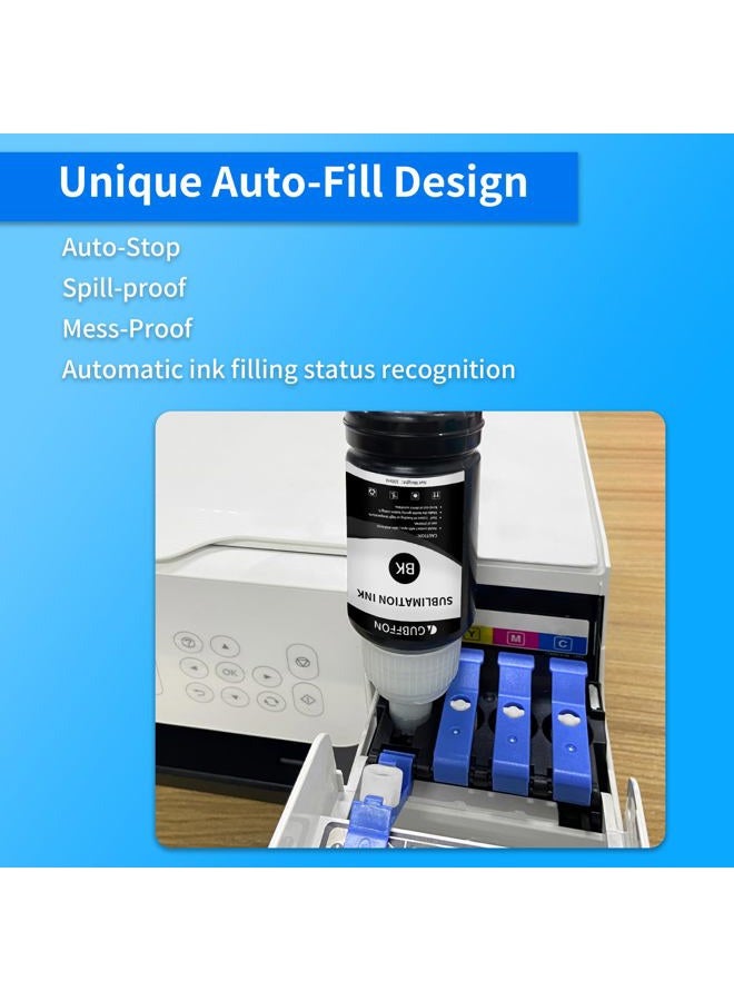 GUBFFON Sublimation Ink for Ecotank ET-8550 ET-8500 Wide Format Supertank Printers Heat Press Transfer on T-Shirt Tumblers(6x100ml BK PB C M Y GY) Auto-Fill ICC-Free - Image 3