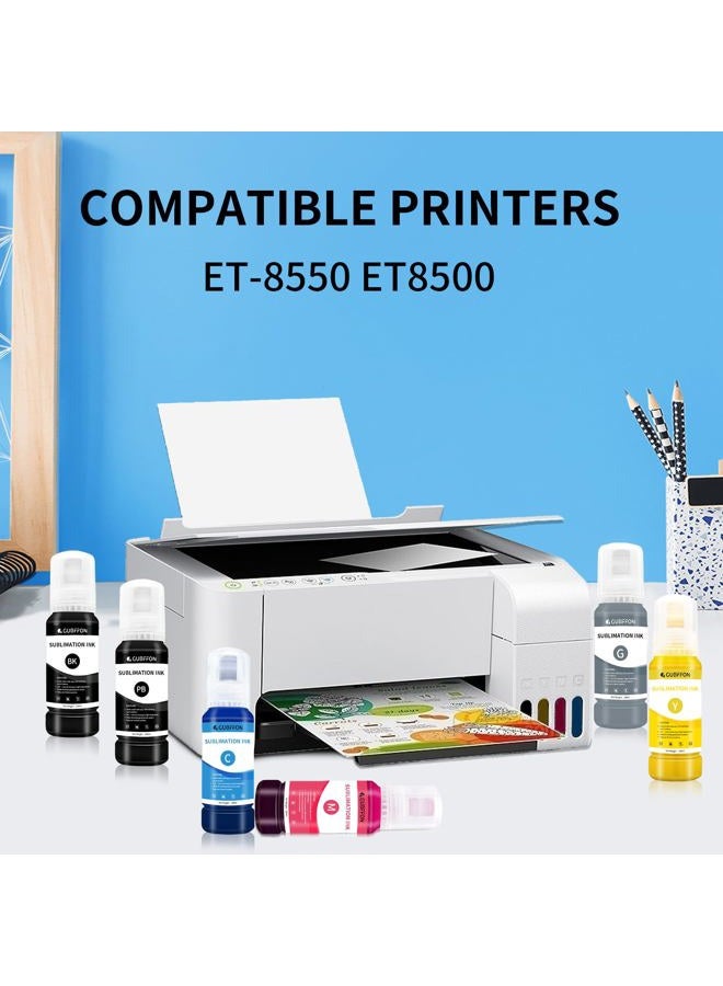 GUBFFON Sublimation Ink for Ecotank ET-8550 ET-8500 Wide Format Supertank Printers Heat Press Transfer on T-Shirt Tumblers(6x100ml BK PB C M Y GY) Auto-Fill ICC-Free - Image 2