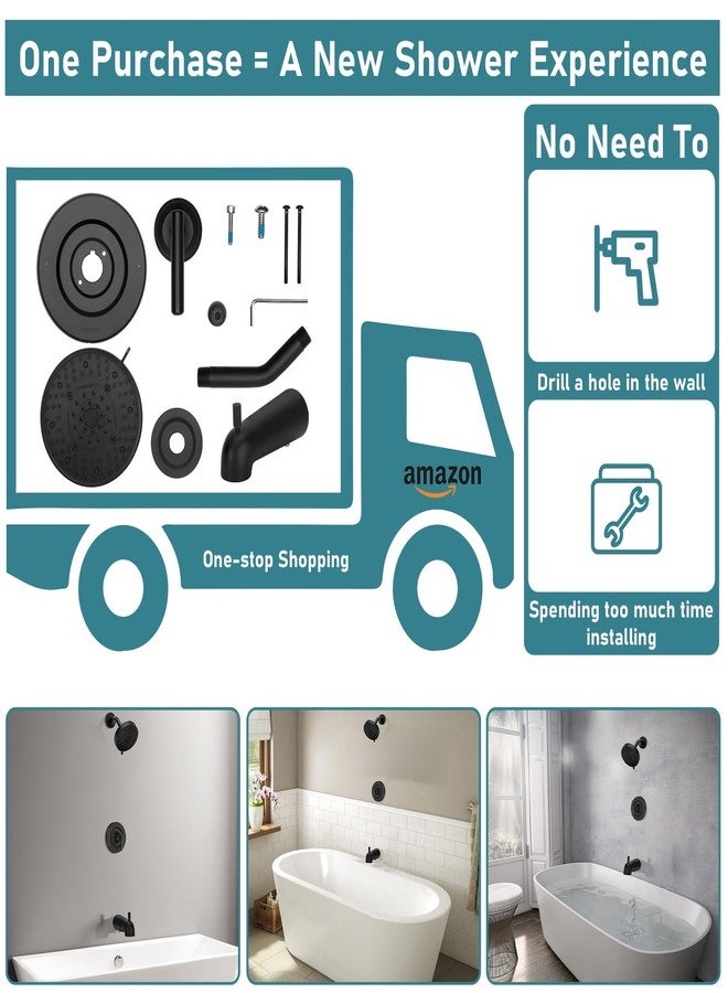 Lanmun Matte Black Shower Trim Kit Compatible with moen T2903EPBL Black Shower Trim Kit, Easy to Install, Featuring Single Function Shower Head and Shower Handle, Requires 2510 valve - Image 4