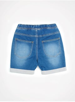 Web Denim Web Denim Elastic Waistband With Drawstring Yellow Printed Cotton Denim Shorts Comfortable Textured Regular Boy's Shorts Stylish Shorts  - Image 2
