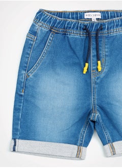 Web Denim Web Denim Elastic Waistband With Drawstring Yellow Printed Cotton Denim Shorts Comfortable Textured Regular Boy's Shorts Stylish Shorts  - Image 3