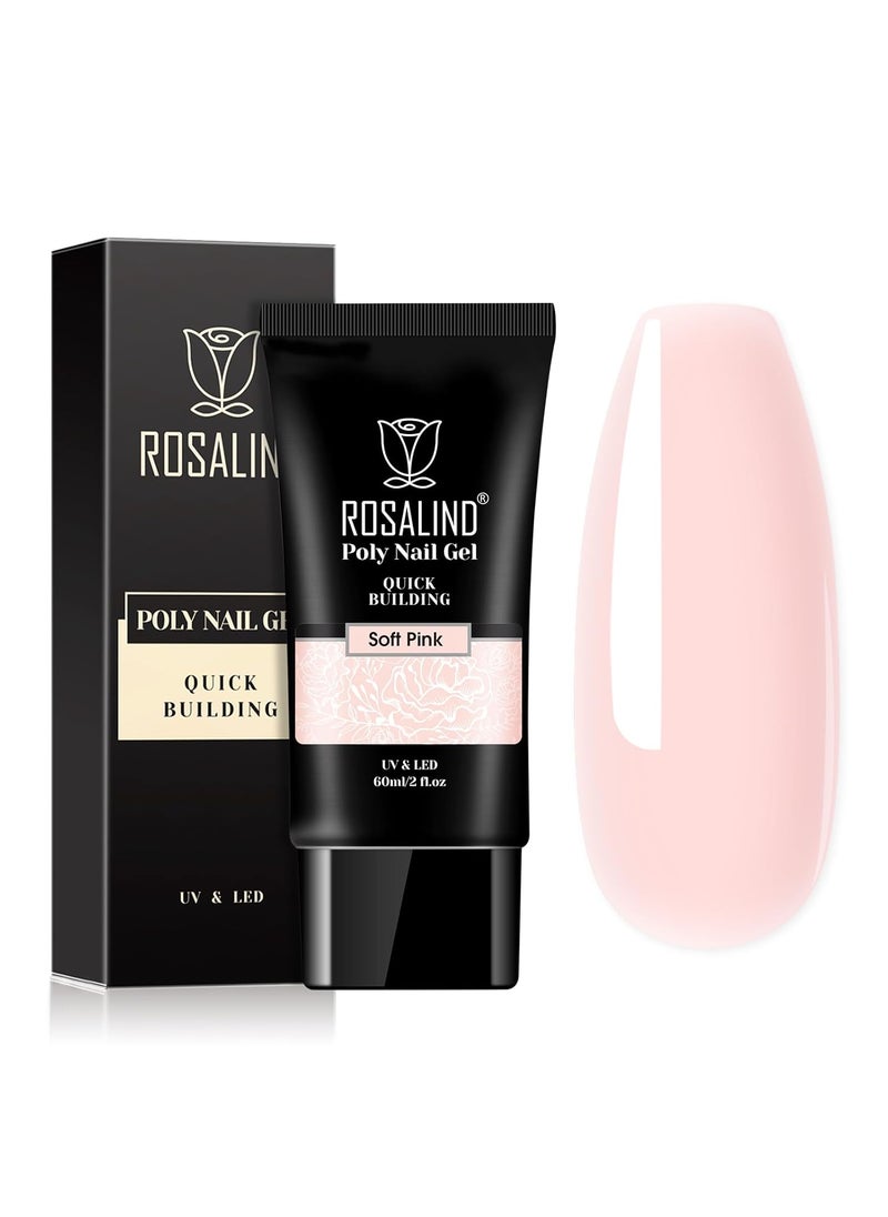 Rosalind ROSALIND Pink Poly Nail Gel, 2 oz Soft Pink Poly Extension Gel for Nail Natural Builder Nail Gel Pink Color, Light Pink Poly Extension Nail Decoration Long-Lasting Poly Nail Enhancement Gel 