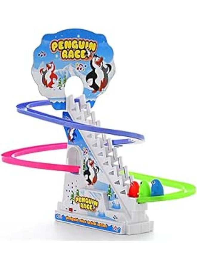 Escalator climbing toy Roller Coaster Musical Toy Track Playset with Music & Light sliding Race Track Jolly Penguin Slide Playset for baby and toddler 