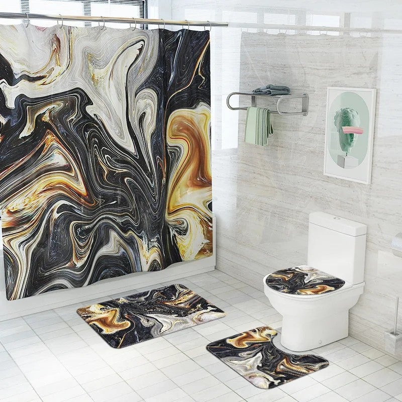 Bluejw Eco-Friendly Modern Polyester Marble 3D Printed Shower Curtain Set Waterproof Bathroom Accessories with Rug - Image 1