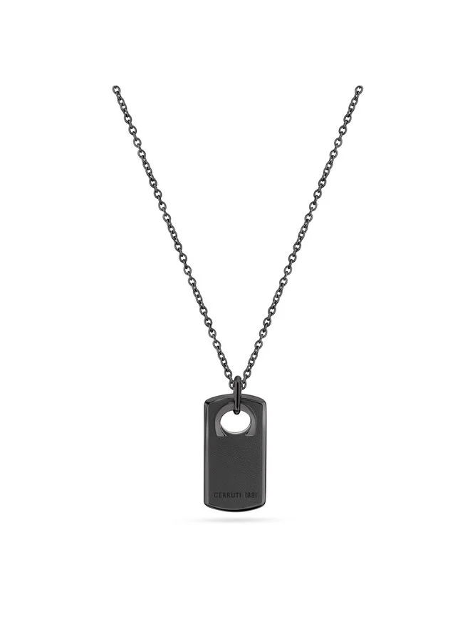 Leather Tag Black Stainless Steel Chain Necklace For Men 200mm