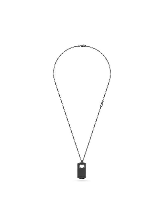 CERRUTI 1881 Leather Tag Black Stainless Steel Chain Necklace For Men 200mm