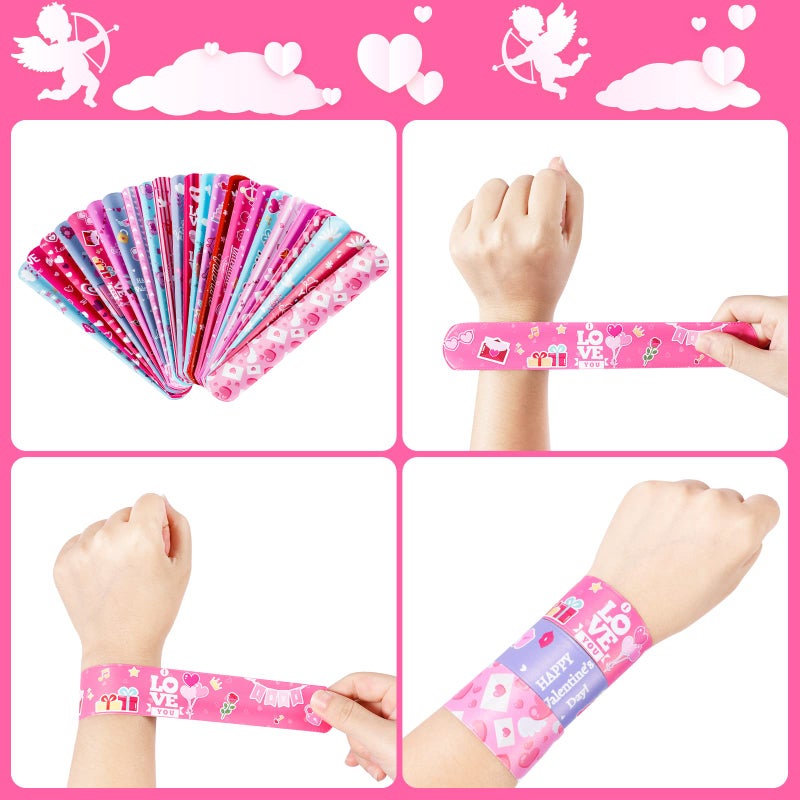 Thuodo 48 Pcs Valentines Day Slap Bracelets with Colorful Hearts for Birthday Gifts for Kids Party Supplies Favors Classroom Exchange Birthday Giveaways Game Prizes Kids Party Favors - Image 5