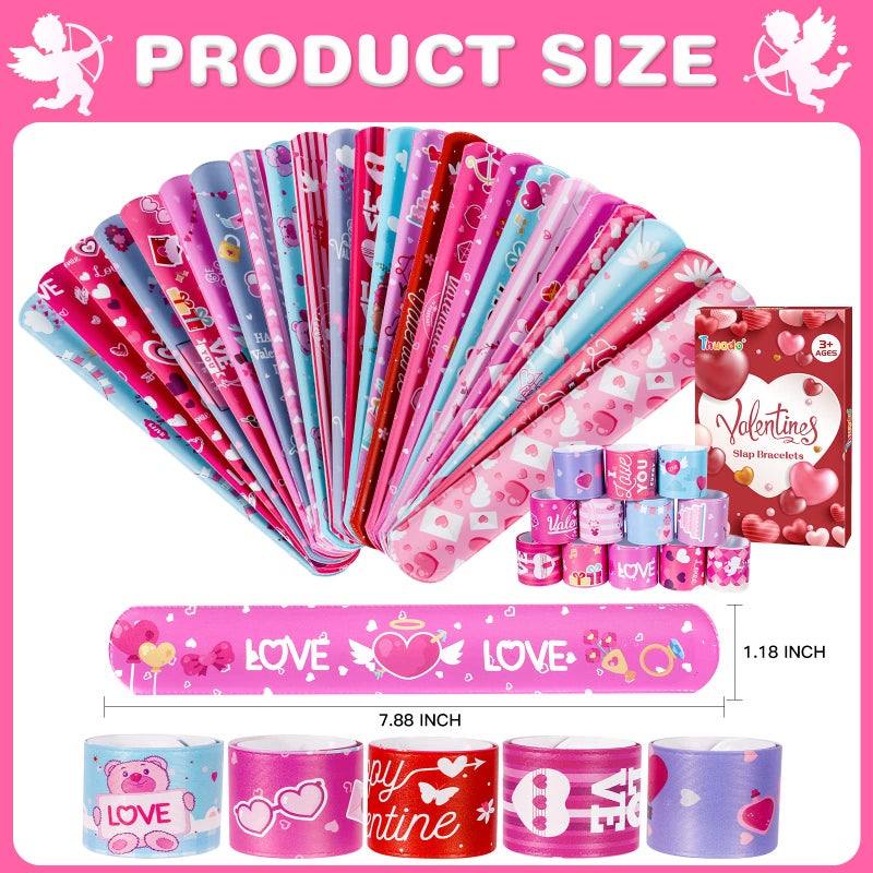 Thuodo 48 Pcs Valentines Day Slap Bracelets with Colorful Hearts for Birthday Gifts for Kids Party Supplies Favors Classroom Exchange Birthday Giveaways Game Prizes Kids Party Favors - Image 3