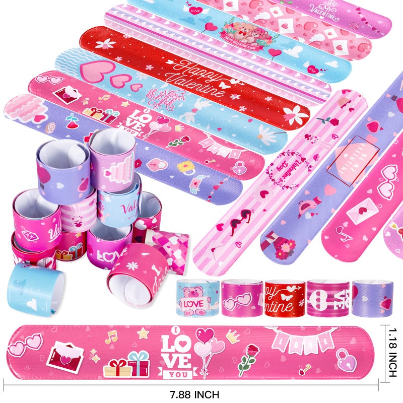 Thuodo 48 Pcs Valentines Day Slap Bracelets with Colorful Hearts for Birthday Gifts for Kids Party Supplies Favors Classroom Exchange Birthday Giveaways Game Prizes Kids Party Favors - Image 2