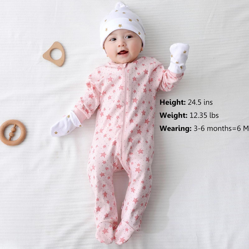 MAMIMAKA Baby Girls One-Piece Footies Romper 2-way Zip Cotton Bodysuit Long-Sleeve Jumsuit, 3-6 Months - Image 3
