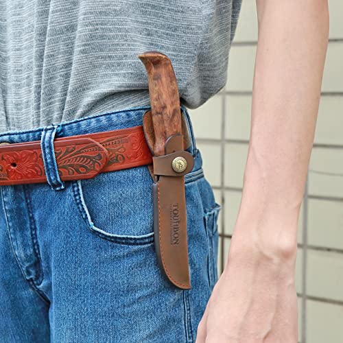 TOURBON Brown Leather Fixed Blade Knife Sheath with Snap Closure - Image 5
