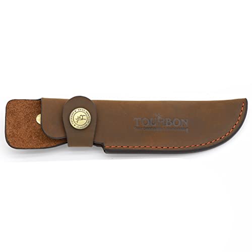 TOURBON Brown Leather Fixed Blade Knife Sheath with Snap Closure - Image 1
