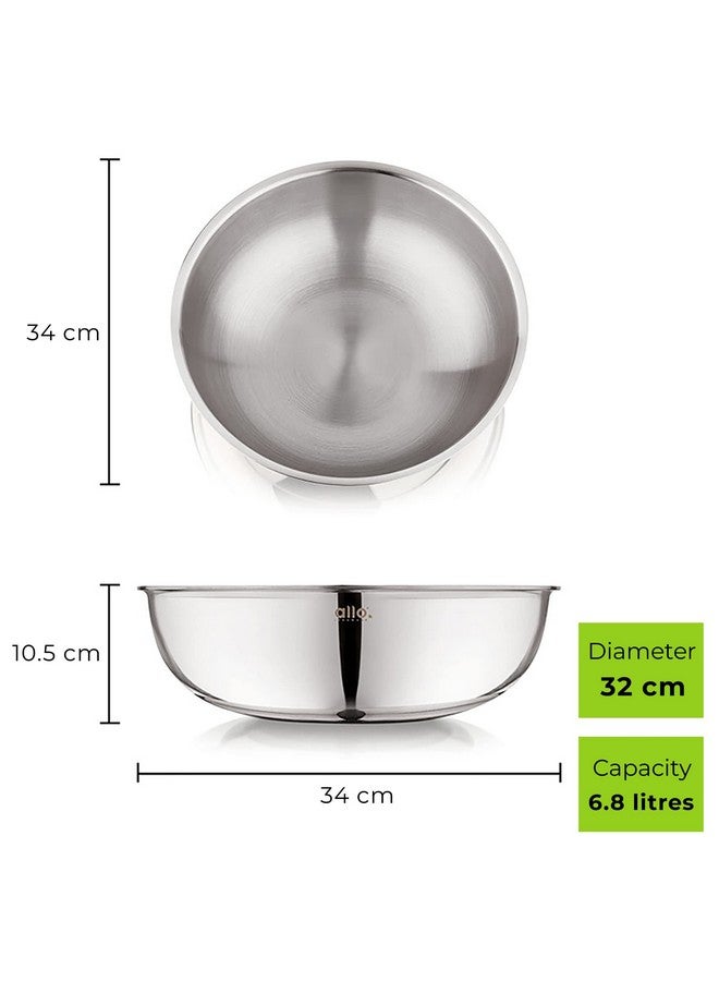 Allo Triply Stainless Steel Tasla|Ideal Tasla for Curry/Stir-Fry/Deep-Fry/DryVeg/Sauté Induction Friendly, Heavy Base Kadhai Naturally Non-Stick | 10 Years Warranty 32cm, 6.8 litres - Image 2