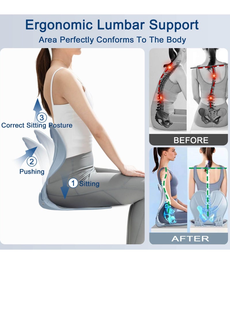Barakah وسادة دعم القطن القطني، مصحح وضعية قابل للطي، دعم ظهر مريح لمقعد المكتب، تخفيف آلام الظهر، جهاز فك الضغط الفقري لمقعد المكتب، السرير، والأرض (رمادي) - Image 2