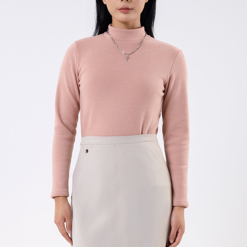Bottoming Shirt, Round Neck, Solid Color Half Turtleneck, New Style, Warm And Velvet, Versatile Outer Wear, Inner Wear, High Elastic Sports Casual Top - Image 1