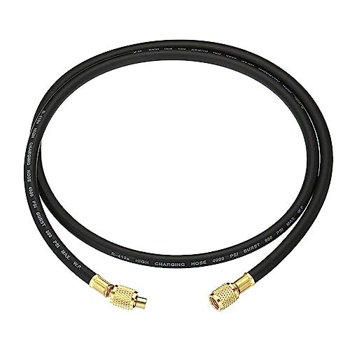 PATIKIL 1/4 SAE Refrigerant Charging Hose, 4.9ft 800 PSI 4000 PSI Manifold Gauge Hose for Air Conditioner HVAC Refrigeration, Black - Image 1