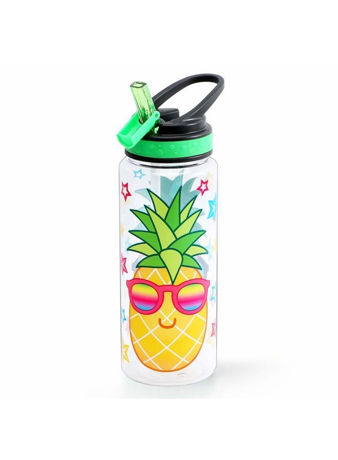 Home Tune HomTune Cute Water Bottle with Straw for School Kids Girls, BPA FREE Tritan & Leak Proof & Easy Clean & Carry Handle, 23oz/ 680ml - Pineapple - Image 1