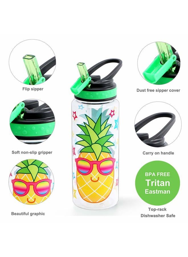 Home Tune HomTune Cute Water Bottle with Straw for School Kids Girls, BPA FREE Tritan & Leak Proof & Easy Clean & Carry Handle, 23oz/ 680ml - Pineapple - Image 2