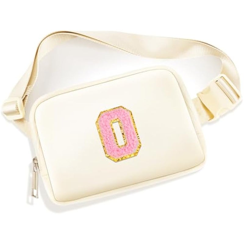 Fanny Pack Belt Bag for Women Girls Small Crossbody Bag with Initial Letter Cute Preppy Waist Packs Trendy Travel Accessories Personalized  Birthday Gifts for Running Hiking Beige O - Image 1