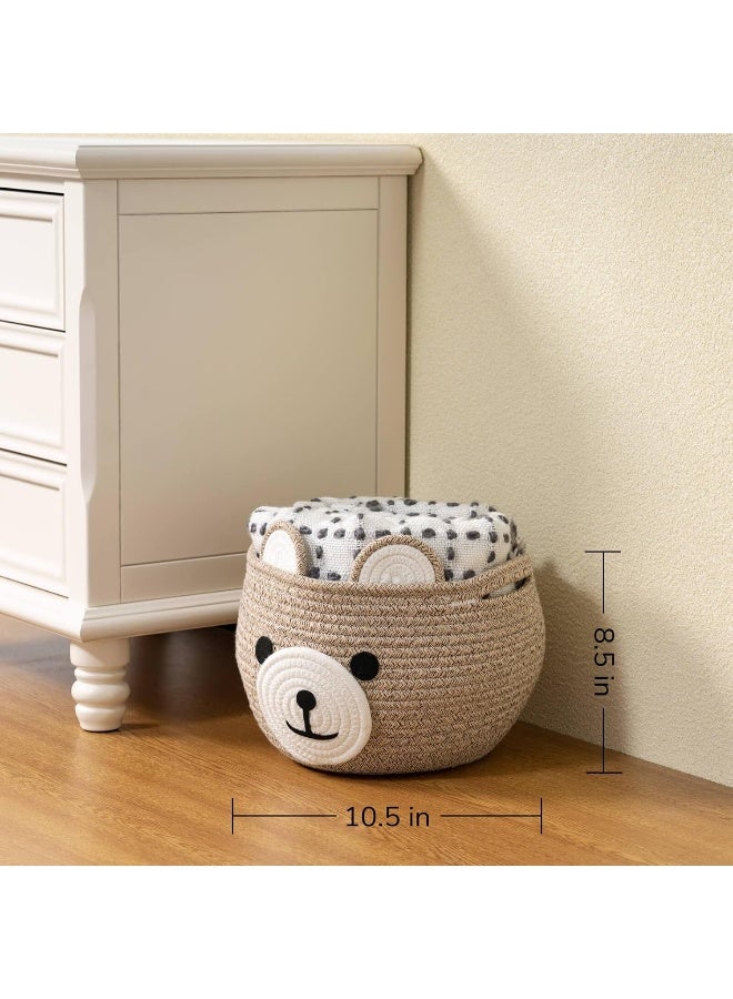 CherryNow Cotton Rope Basket Baby Basket for Nursery, Bear Gift Basket for Kids, Empty Baby Shower Basket with Handles, Small Cute Animal Basket, Light Brown, 10.5"D x 8.5"H - Image 4