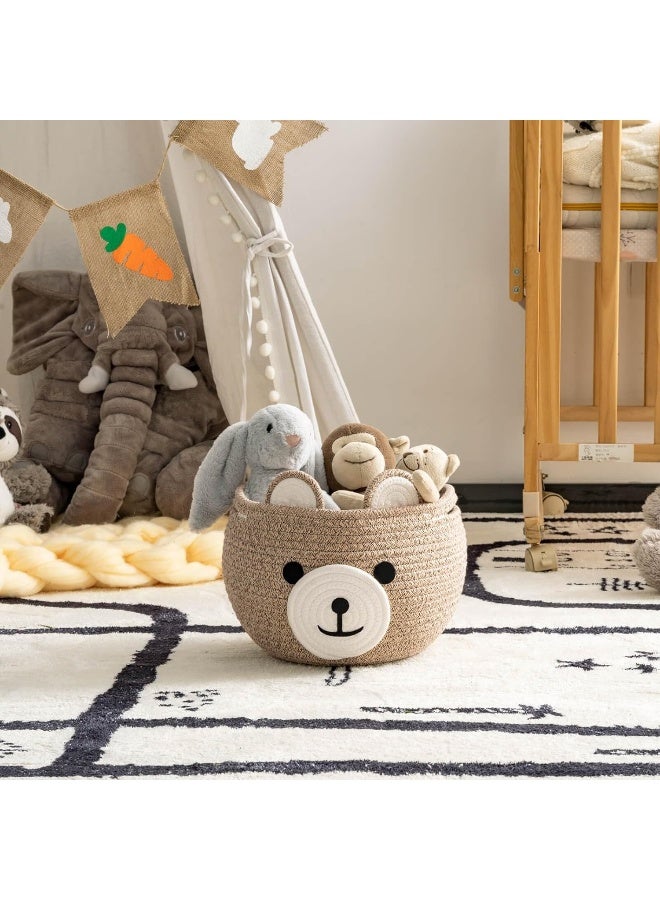 CherryNow Cotton Rope Basket Baby Basket for Nursery, Bear Gift Basket for Kids, Empty Baby Shower Basket with Handles, Small Cute Animal Basket, Light Brown, 10.5"D x 8.5"H - Image 5