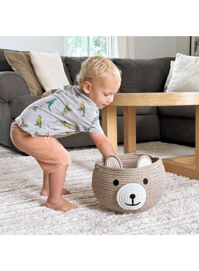 CherryNow Cotton Rope Basket Baby Basket for Nursery, Bear Gift Basket for Kids, Empty Baby Shower Basket with Handles, Small Cute Animal Basket, Light Brown, 10.5"D x 8.5"H - Image 2