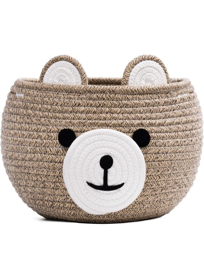 CherryNow Cotton Rope Basket Baby Basket for Nursery, Bear Gift Basket for Kids, Empty Baby Shower Basket with Handles, Small Cute Animal Basket, Light Brown, 10.5"D x 8.5"H - Image 1