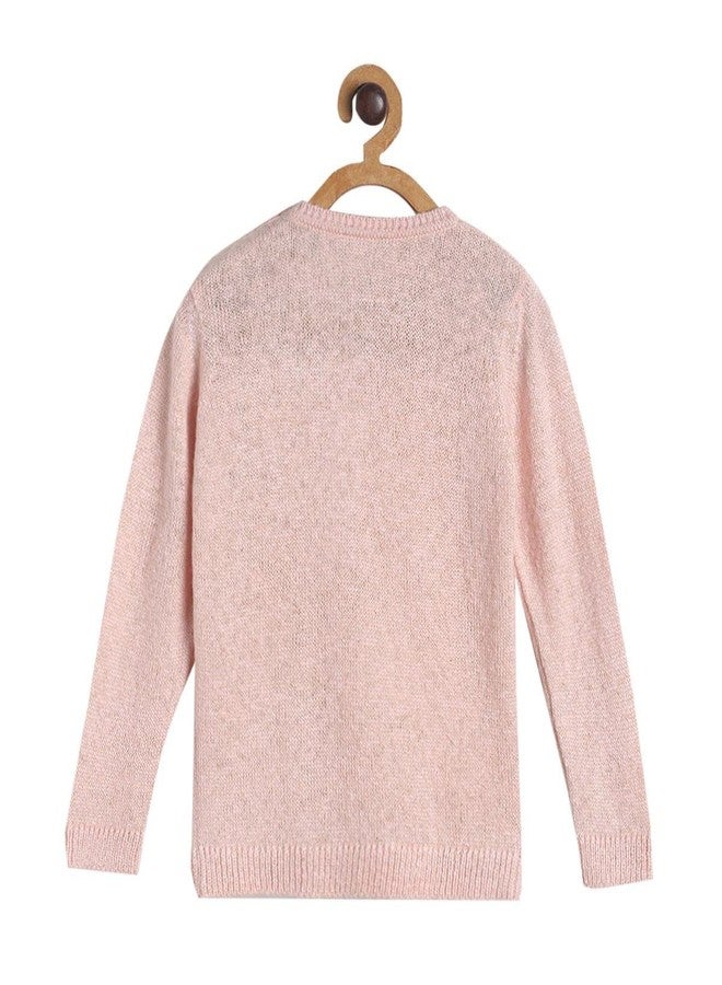 miniklub Baby Round Neck Full Sleeve Knitted Cotton Peach Color Sweater (3-6M) - Image 2