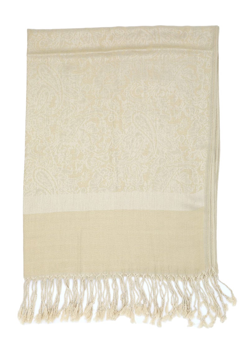 Achillea Two Tone Vintage Jacquard Paisley Pashmina Shawl Wrap Scarf (Champagne) - Image 5