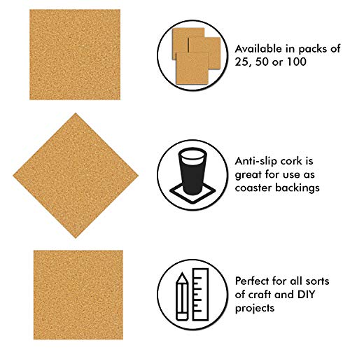 Millennial Essentials 25 Pack Self-Adhesive Cork Squares 4 x 4 Inches Cork Tiles Backing Sheets for Coasters and DIY Crafts - Image 2