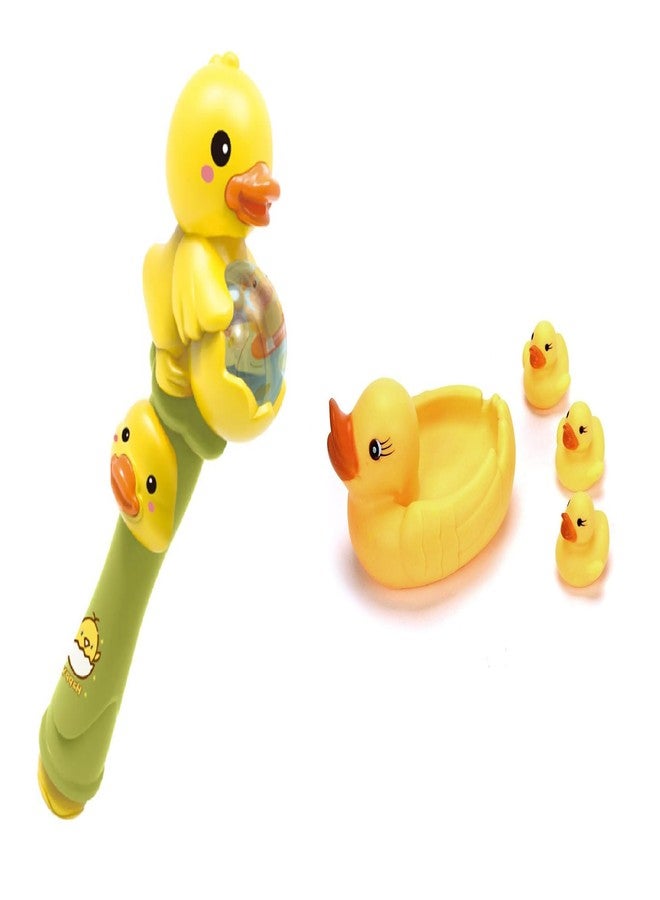 Quasar Cute Duck Combo Projector Stick with Duck Bath Chu Chu Toy Music Educational Early Learning Toys One Click Projection Children Safe Non-Toxic Pack of 1 (Battery Including) - Image 1