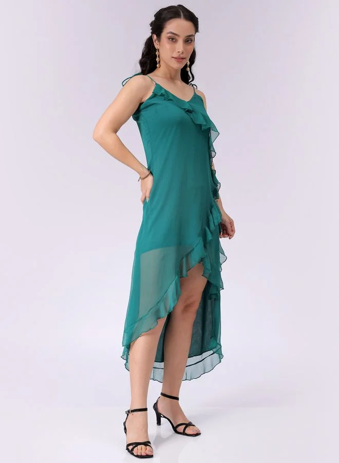 مرفوعة Women A-Line Casual Solid Asymmetric Dress