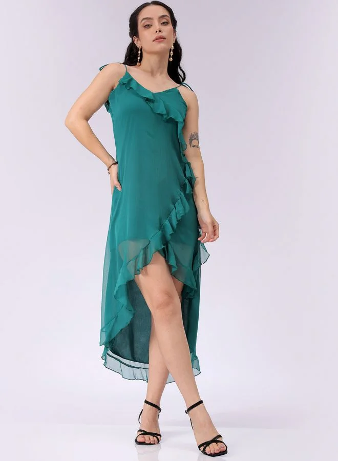 مرفوعة Women A-Line Casual Solid Asymmetric Dress