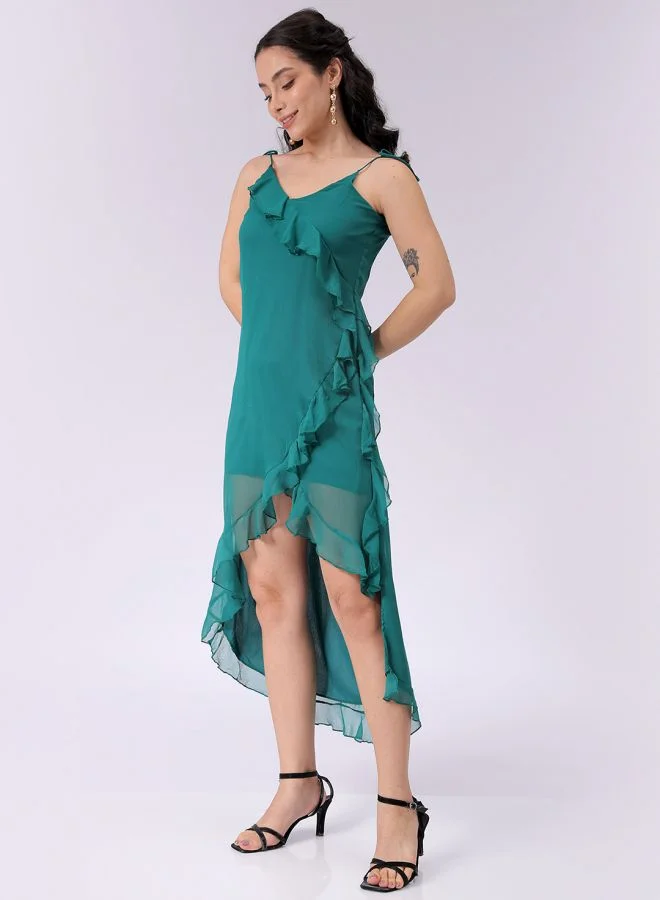 مرفوعة Women A-Line Casual Solid Asymmetric Dress