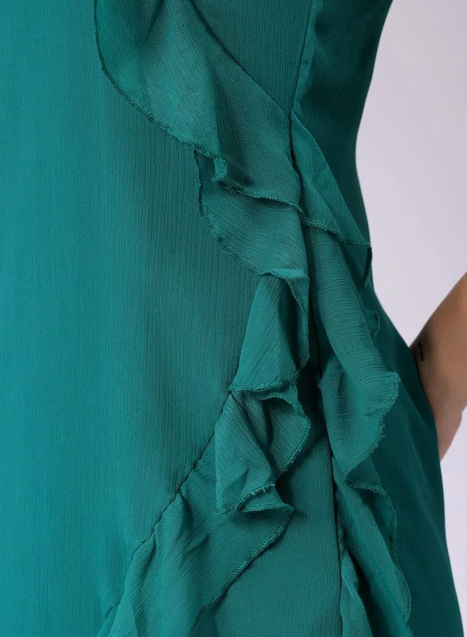 مرفوعة Women A-Line Casual Solid Asymmetric Dress
