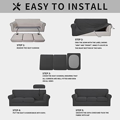 ISSUNTEX 4 Pieces High Stretch Thicken Couch Covers, Soft Sofa Slipcover for 3 Separate Cushion , Jacquard Fabric Elastic Furniture Protector for Dogs (Sofa, Dark Gray) - Image 5