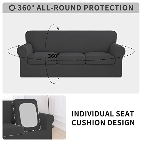 ISSUNTEX 4 Pieces High Stretch Thicken Couch Covers, Soft Sofa Slipcover for 3 Separate Cushion , Jacquard Fabric Elastic Furniture Protector for Dogs (Sofa, Dark Gray) - Image 3