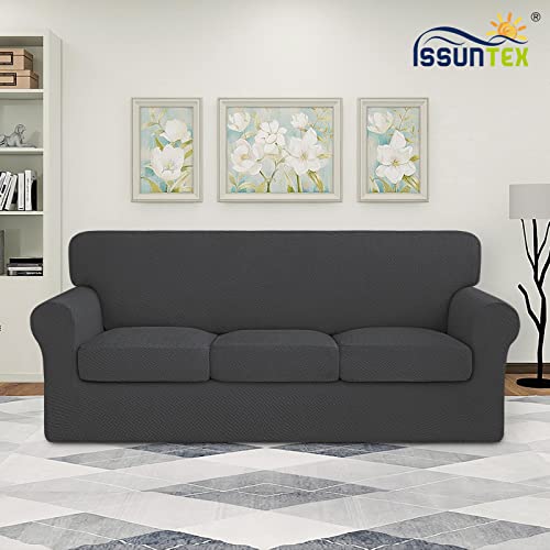 ISSUNTEX 4 Pieces High Stretch Thicken Couch Covers, Soft Sofa Slipcover for 3 Separate Cushion , Jacquard Fabric Elastic Furniture Protector for Dogs (Sofa, Dark Gray) - Image 2
