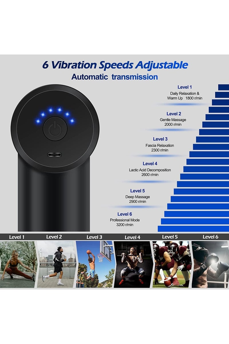 Uplayteck Mini Massage Gun, Muscle Massager, Portable, 35 dB, Ultra Quiet with 6 Speeds, 4 Massage Heads, USB C Charging Port, Massage Gun, Hand Massager for Leg, Neck, Shoulder - Image 3