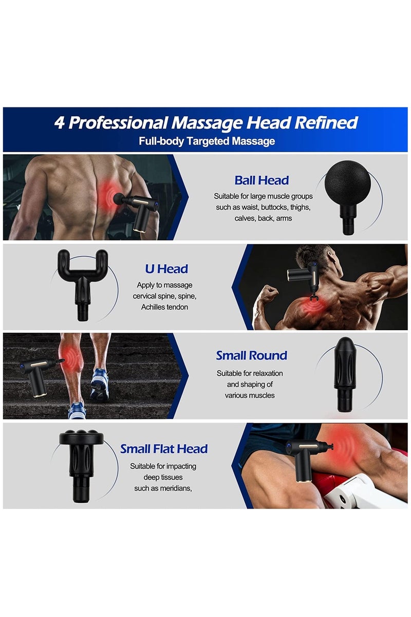 Uplayteck Mini Massage Gun, Muscle Massager, Portable, 35 dB, Ultra Quiet with 6 Speeds, 4 Massage Heads, USB C Charging Port, Massage Gun, Hand Massager for Leg, Neck, Shoulder - Image 4