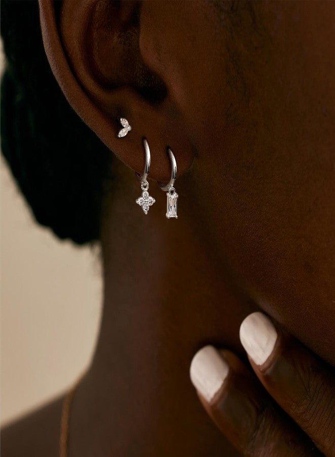 Krfy 3 Pairs Dainty Silver Earrings for Women - Dangle Cartilage Earring 14K Gold Plated Sterling Silver Post Hypoallergenic Earring Sets for Multiple Piercing Cartilage Earrings for Women - Image 2