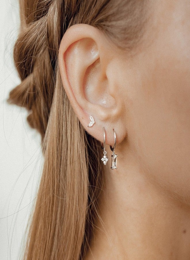 Krfy 3 Pairs Dainty Silver Earrings for Women - Dangle Cartilage Earring 14K Gold Plated Sterling Silver Post Hypoallergenic Earring Sets for Multiple Piercing Cartilage Earrings for Women - Image 4