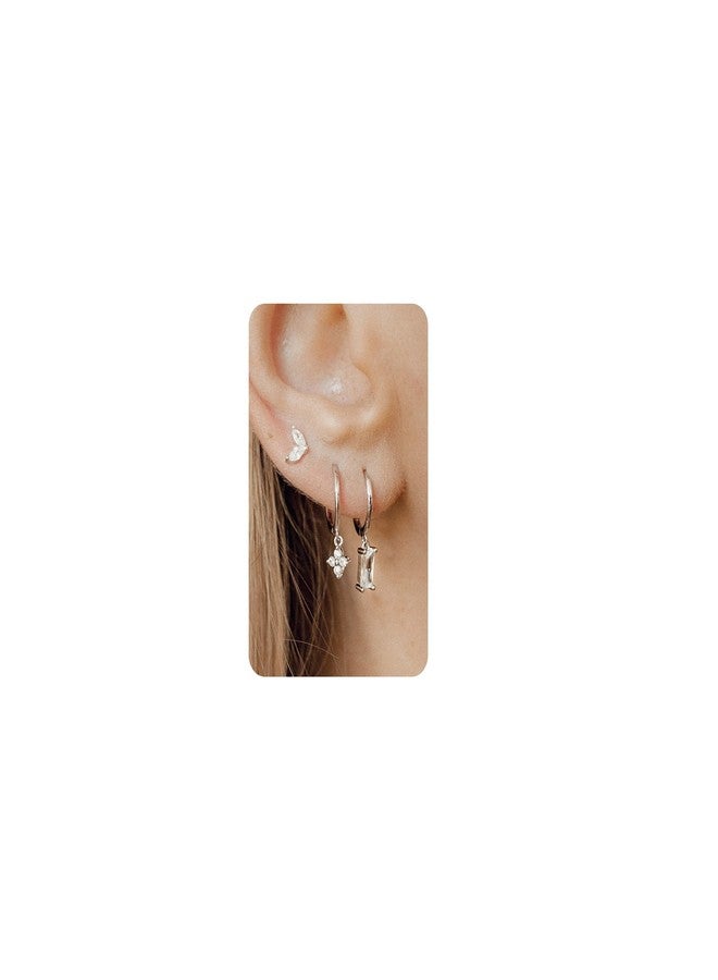 Krfy 3 Pairs Dainty Silver Earrings for Women - Dangle Cartilage Earring 14K Gold Plated Sterling Silver Post Hypoallergenic Earring Sets for Multiple Piercing Cartilage Earrings for Women - Image 1