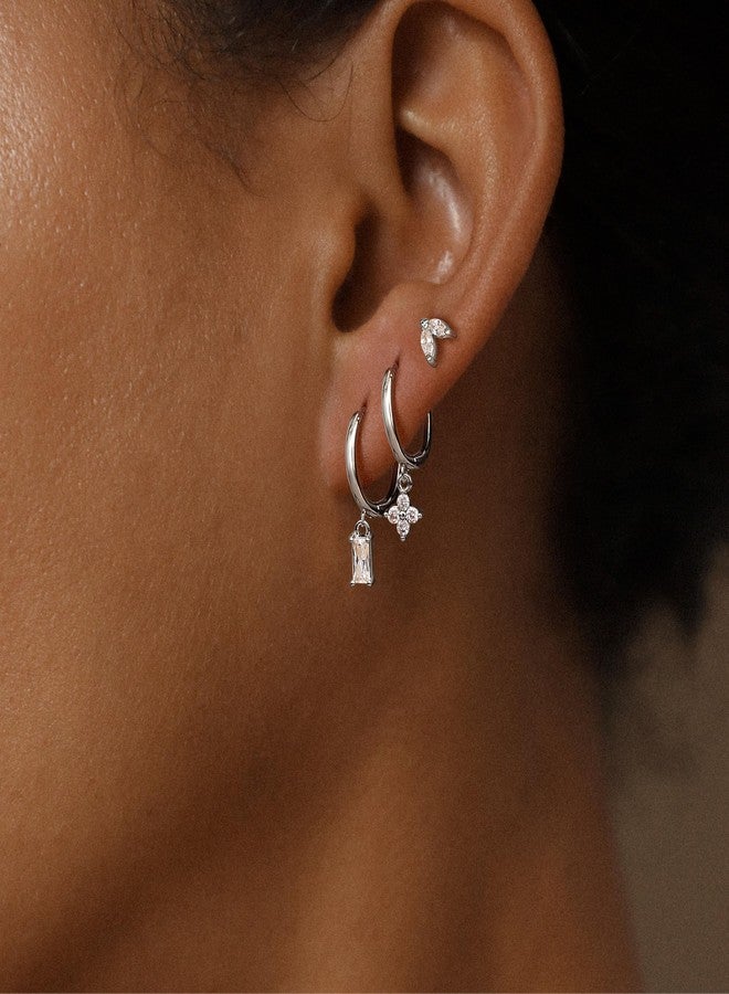 Krfy 3 Pairs Dainty Silver Earrings for Women - Dangle Cartilage Earring 14K Gold Plated Sterling Silver Post Hypoallergenic Earring Sets for Multiple Piercing Cartilage Earrings for Women - Image 5