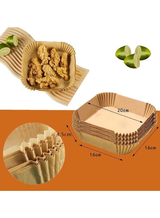 100 Pieces Disposable Non Stick Air Fryer Paper Liners Square Food Grade Baking Paper, 16cm, Brown - Image 2