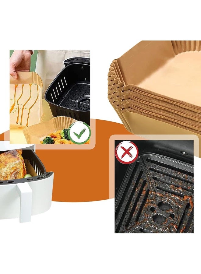 100 Pieces Disposable Non Stick Air Fryer Paper Liners Square Food Grade Baking Paper, 16cm, Brown - Image 4